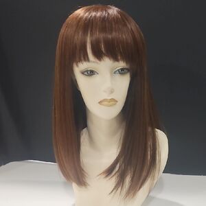 Brown Straight Women's Wig with Bangs - Stylish Everyday Look   Redish Highlight